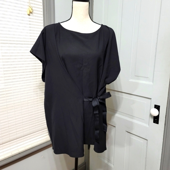 Lane Bryant Black Drop Short Sleeve Side Tie Blouse - Picture 1 of 6